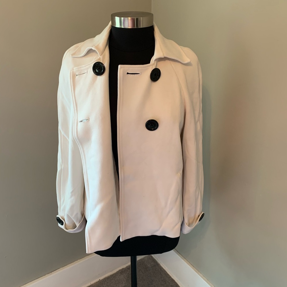 White Stretch Double Breasted Black Button Short … - image 3